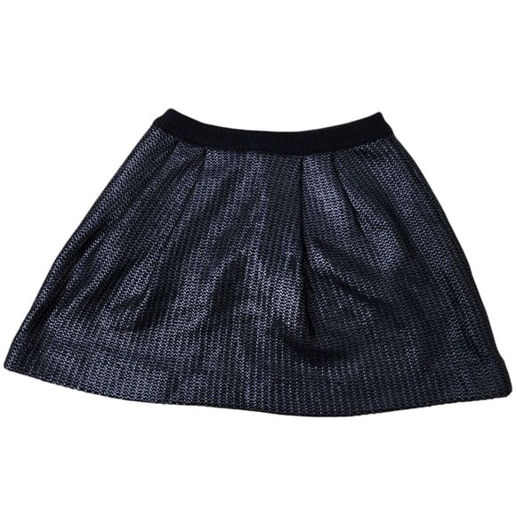 Tory Burch Mini Skirt Small Dark Blue Merino Wool Metallic Stretch Waist A-Line - Picture 1 of 9